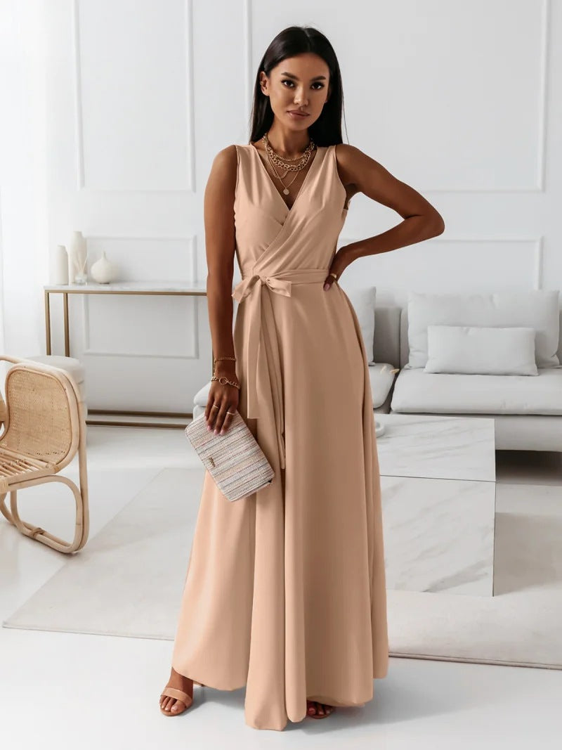Gretchen - Robe longue femme unie décolleté en V