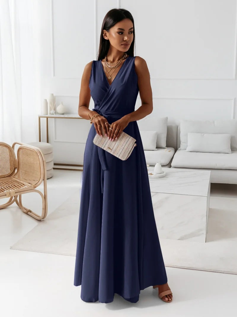 Gretchen - Robe longue femme unie décolleté en V