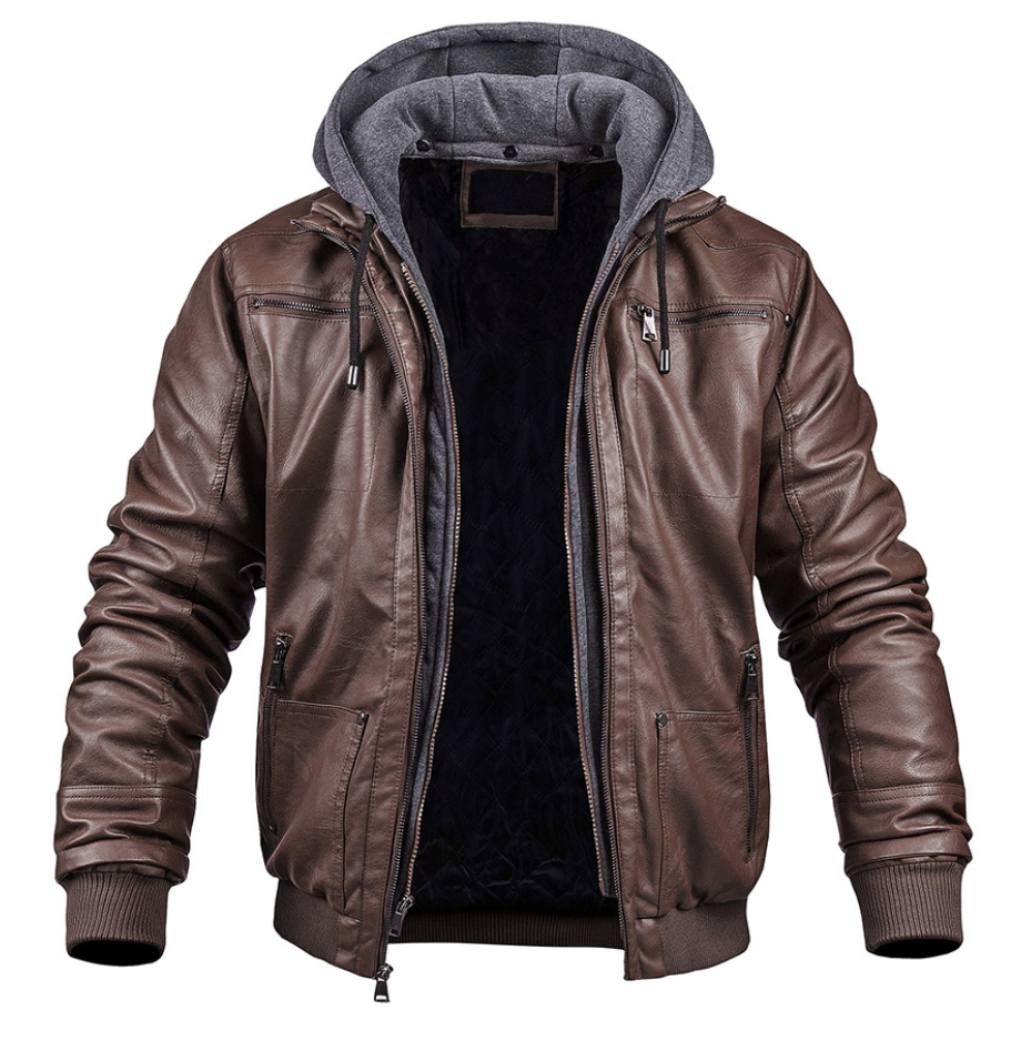 BENJAMIN - Élégant blouson d'hiver en cuir premium avec capuche