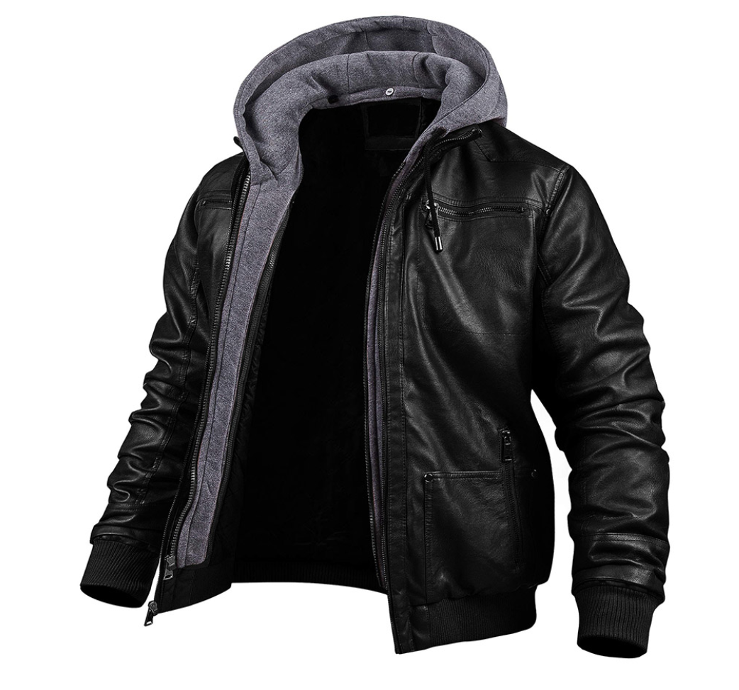 BENJAMIN - Élégant blouson d'hiver en cuir premium avec capuche