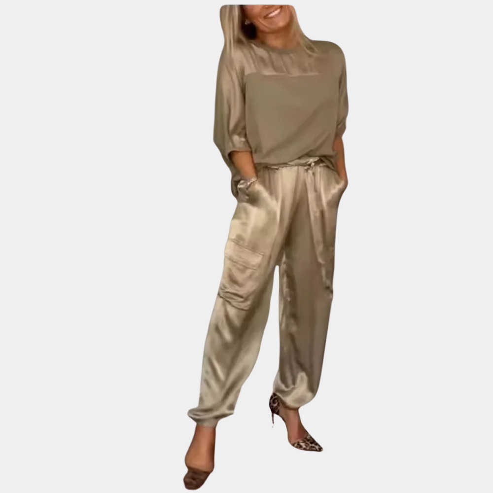 Danika - Elégant ensemble chic en satin [haut+pantalon]