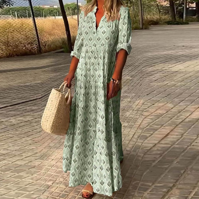 ALEXIS - Robe décontractée à manches longues et décolleté en V