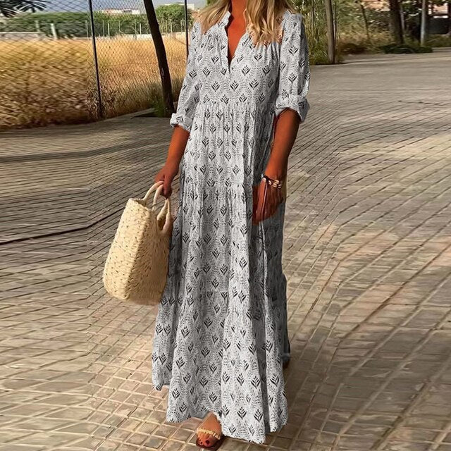 ALEXIS - Robe décontractée à manches longues et décolleté en V