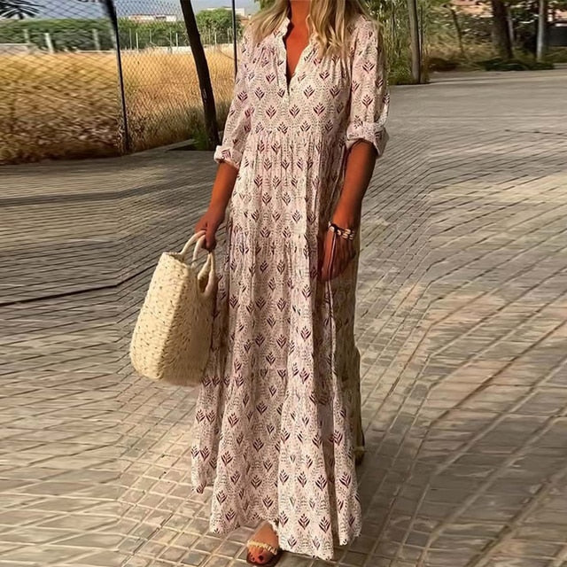 ALEXIS - Robe décontractée à manches longues et décolleté en V