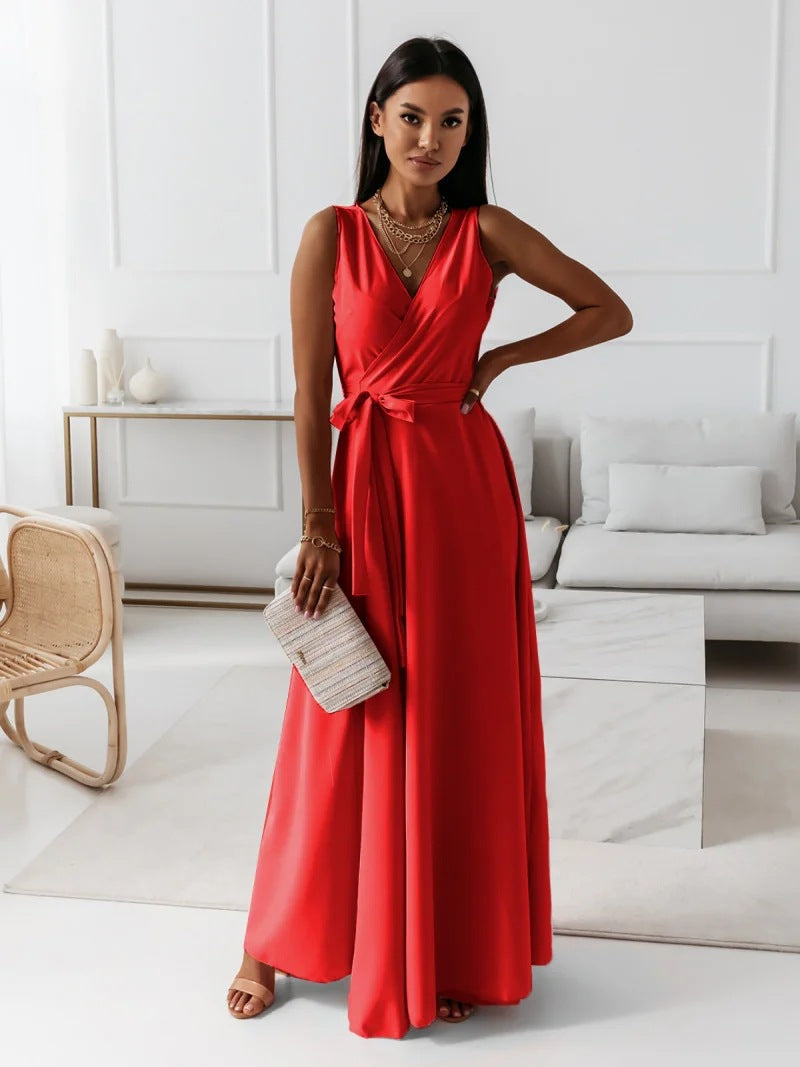 Gretchen - Robe longue femme unie décolleté en V