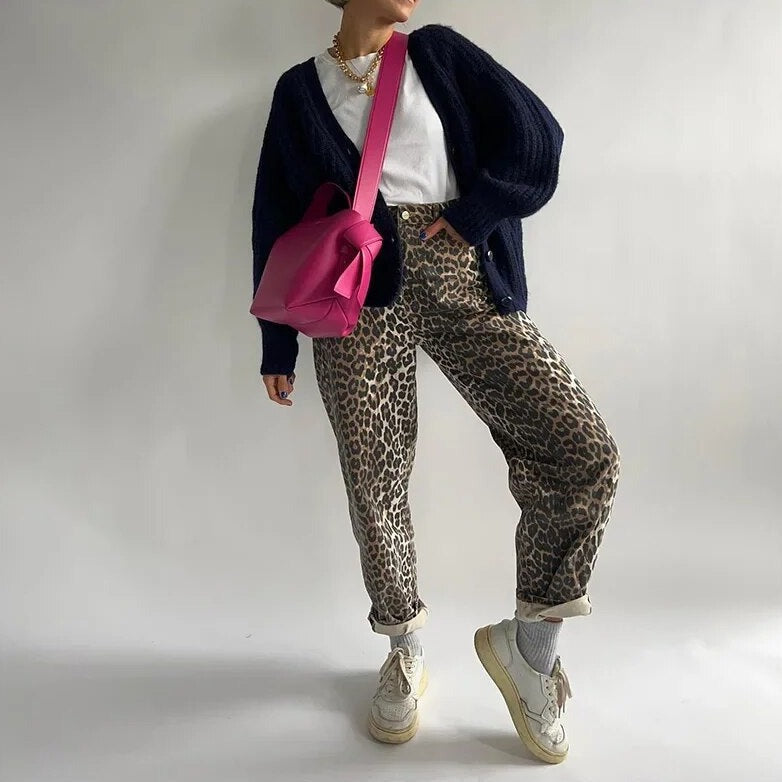 Bonnie - Jeans vintage avec motif léopard