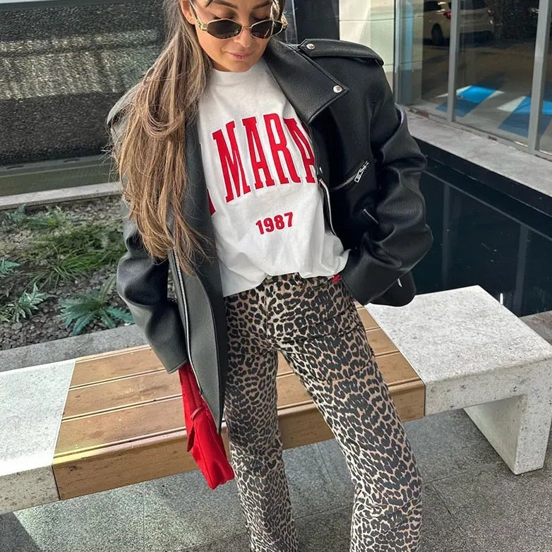 Bonnie - Jeans vintage avec motif léopard