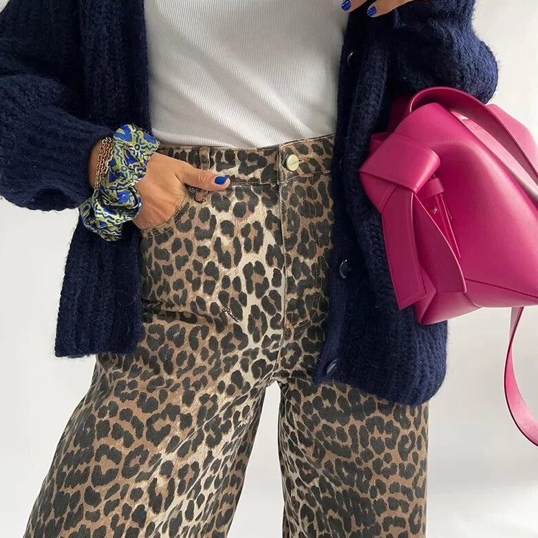 Bonnie - Jeans vintage avec motif léopard