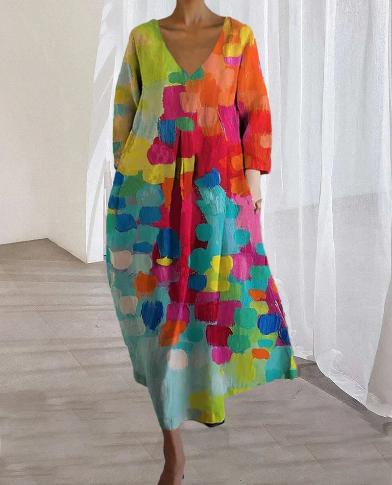Anastasia - Robe imprimée multicolore avec décolleté en V