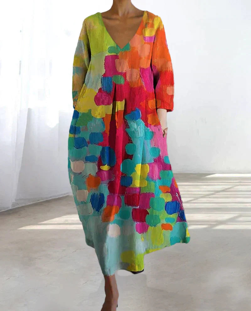Anastasia - Robe imprimée multicolore avec décolleté en V