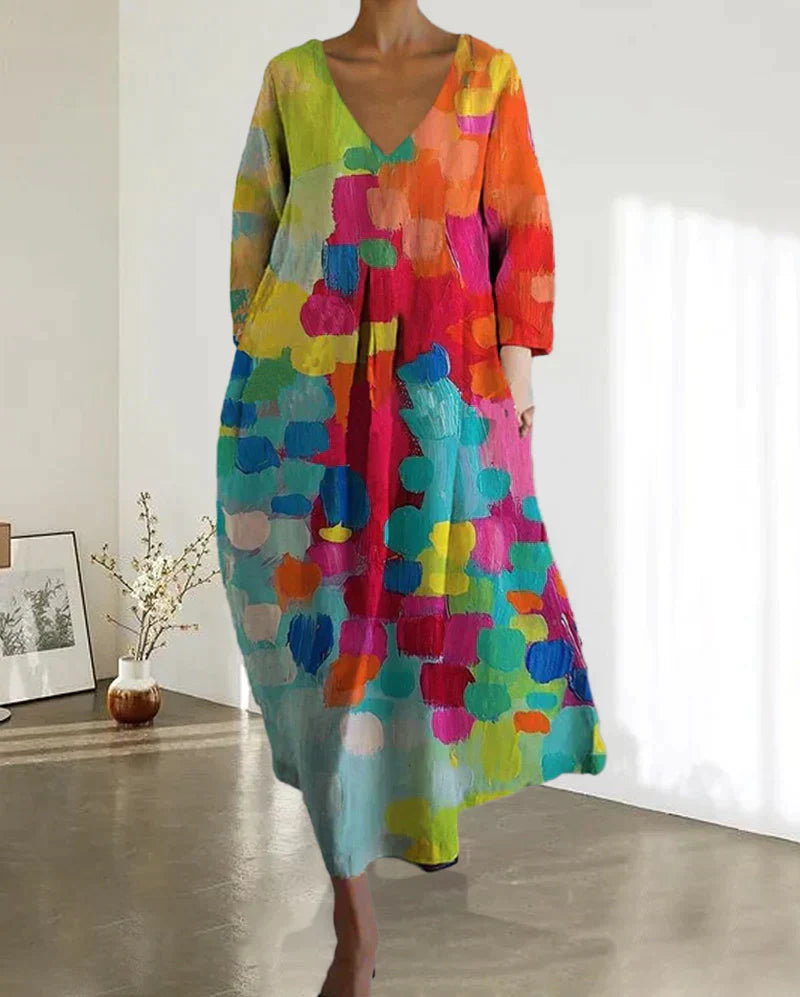 Anastasia - Robe imprimée multicolore avec décolleté en V